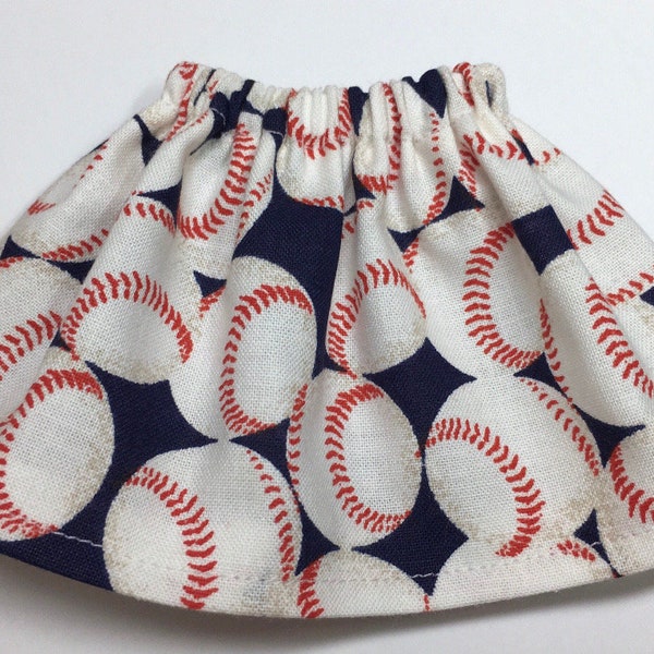 Christmas Elf Doll Skirt - Baseballs on Blue - Clothes for Elves - December Xmas Fashion Outfit - Sports Prop Idea MLB Little League