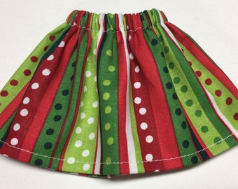 Christmas Elf Skirt - Green Red Stripes and Polka Dots - Christmas Holiday Winter Doll Clothes for Girl Elves