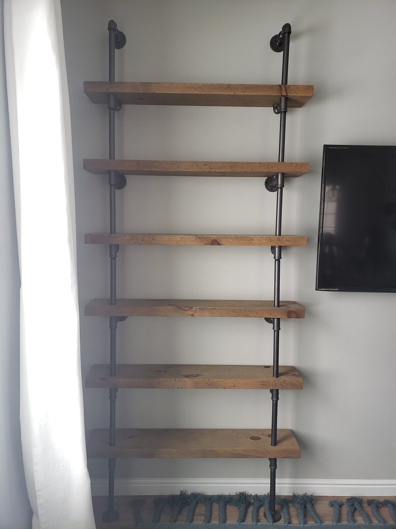 Pipe Book Shelf With 2 Thick Rough Sawn Wood Shelves Image 0