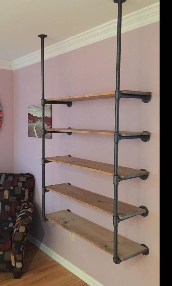 Ceiling Attached Pipe Shelving Pipe Bookcase Open Shelving Etsy