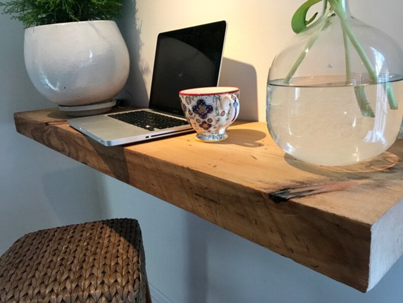 3 Thick Solid Wood Shelves With Pipe Supports Rough Image 0