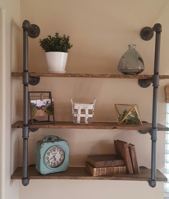 Industrial Pipe Shelving With Distressed Wood Planks Etsy