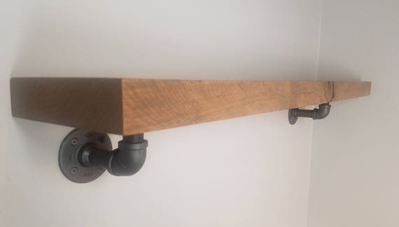 2 Thick Solid Wood Floating Shelf With Pipe Braces Image 0