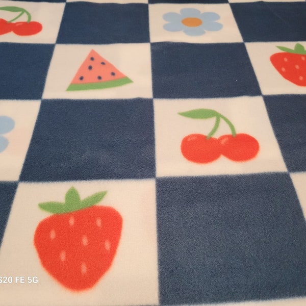 Checkered Fruit on Navy Custom Cage Liner or Set With Drip and Pee Pads! - Hedgehog, Guinea Pig, Rat, Small Pet