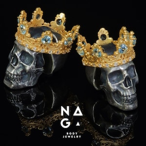 1 Pair of SKULL WITH CROWN silver ear weights, skull ear weights, silver ear hangers, wedding ear gauges