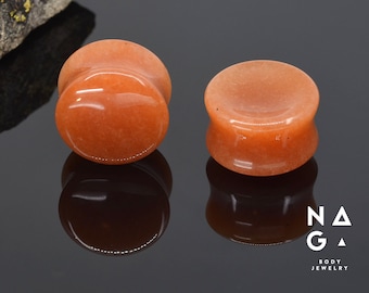1 Pair of RED AVENTURINE stone ear plugs, stone ear gauges, unique gauges