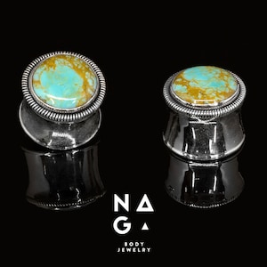1 par de dilatadores de turquesa, dilatadores de piedra, dilatadores de plata, calibres únicos