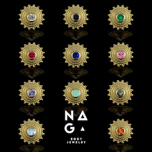 1 stuk 18k GEELGOUD edelsteen draadloos piercinguiteinde, push pin piercing, labret/neus/tragus/kraakbeen/schelp/helix gouden lichaamssieraden