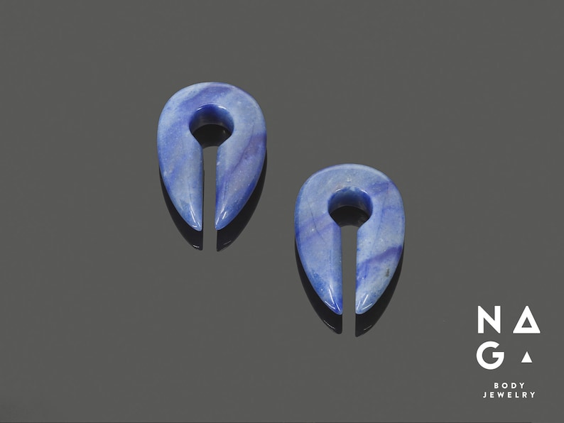 WHOLESALE AVAILABLE Blue aventurine drop shaped keyhole ear weights organic stone ear weights
