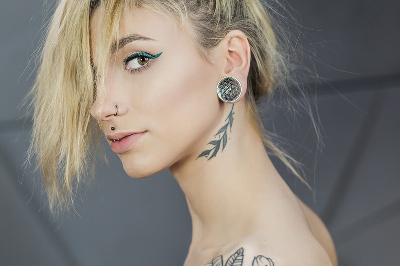 2G WHOLESALE AVAILABLE Vermeil Rose Gold Ear Plugs Gauges Sizes from 6 mm Flower of Life 1 Inch To 26 mm