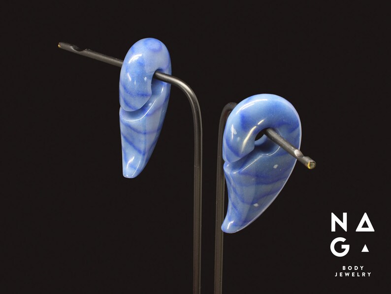 organic stone ear weights WHOLESALE AVAILABLE Blue aventurine fancy shaped keyhole ear weights
