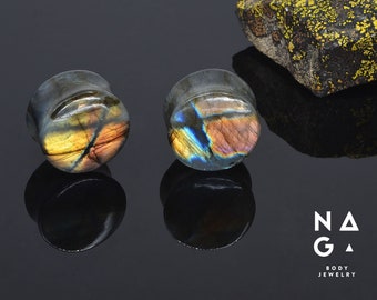 Labradorite stone gauges ear plugs - Labradorite Ear Plugs - Sizes from 2 gauge (6mm) to 1 3/16" (30mm) - Handmade - Organic