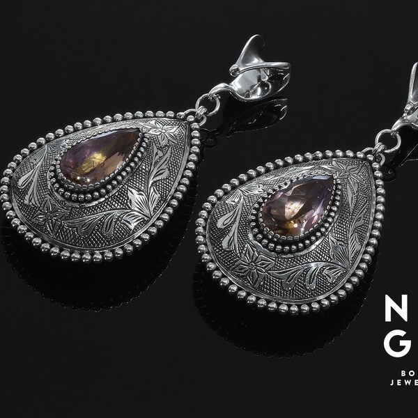 AMETRINE sterling silver cushion ear weights hangers - Rajasthani style earrings - fit all sizes