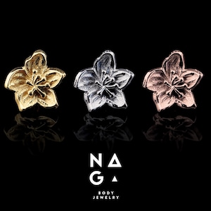 1 Piece of 14k GOLD SAKURA FLOWER threadless end; yellow, white, rose gold push pin piercing jewelry, Naga Sakura Collection