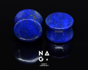 1 Pair of Premium LAPIS LAZULI stone ear plugs, ear gauges set, double flared ear plugs