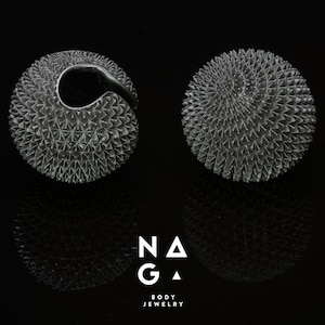 1 Pair of SPHERE black ruthenium plated silver ear weights, silver ear hangers, silver ear gauges, silver ear stretchers