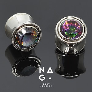 1 para srebrnych wskaźników zatyczek do uszu MYSTIC TOPAZ, 0 g (8 mm), 0 g (10 mm), 1/2" (12 mm), 9/16" (14 mm), dostępne w sprzedaży hurtowej