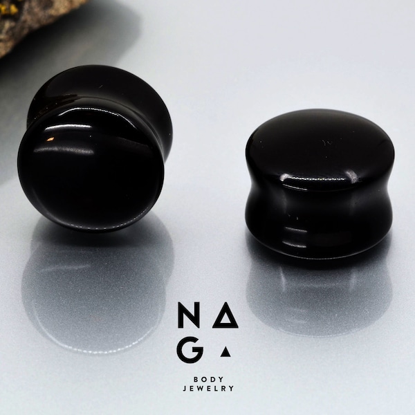 1 paire de bouchons d'oreilles en pierre ONYX noir, bouchons en onyx noir, jauges auriculaires et bouchons