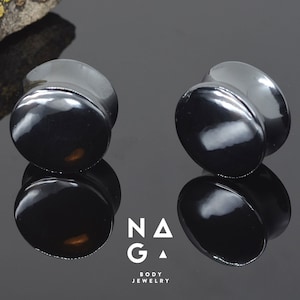 1 Pair of HEMATITE stone ear plugs, stone ear gauges, double flare plugs