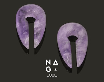 1 Pair of AMETHYST drop shaped keyhole ear weights - organic stone ear weights, wholesale available