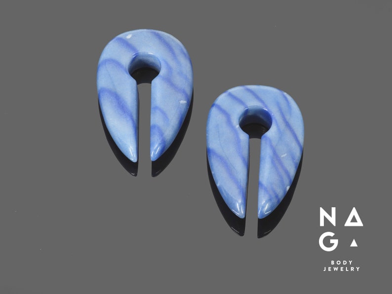 WHOLESALE AVAILABLE Blue aventurine drop shaped keyhole ear weights organic stone ear weights