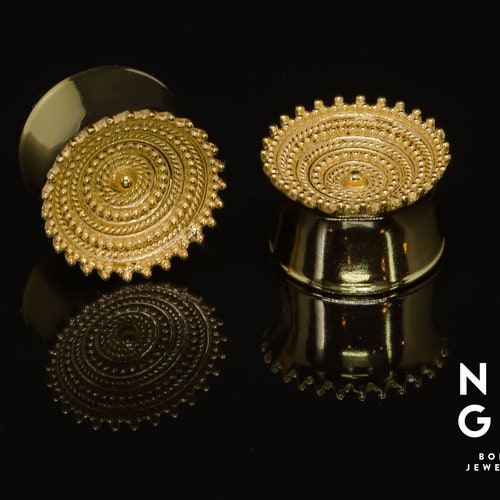 AFGHAN MANDALA Gold Gauges Ear Stretchers Unique Gauges Etsy