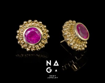 1 Piece of RUBY threadless 18k gold end pin, safe body piercing jewelry, professional ear piercing, premium quality