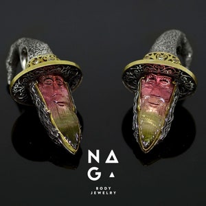 1 Pair of GANDALF ear weights made from fantastic quality clear watermelon tourmalines set in 18k gold. One of a kind.