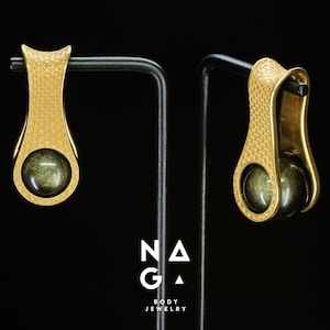 1 Pair of GRAVITY ASANOHA gold ear weights, gold ear hangers, unique gauges