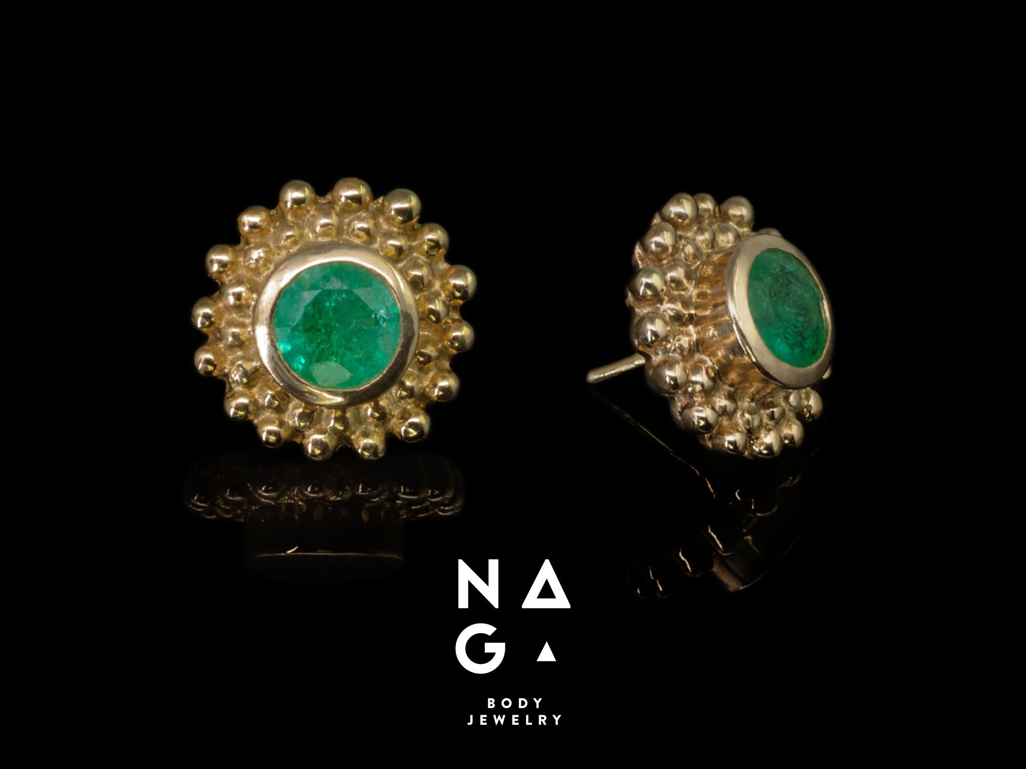 1 Piece of EMERALD threadless 18k gold end pin, safe body piercing jewelry, professional ear piercing, premium quality