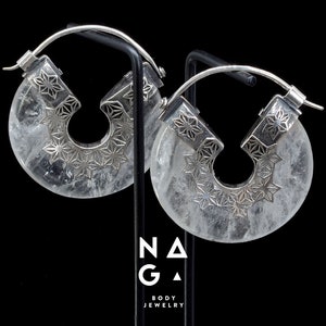 1 par de pesas de orejas CRYSTAL QUARTZ, pesas de orejas tribales, pendientes hechos a mano