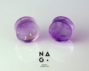1 Pair of natural stone AA quality AMETHYST plugs, purple ear plugs, handmade unique gauges