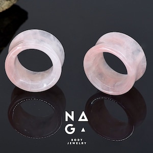 1 Pair of ROSE QUARTZ stone ear tunnels, stone ear gauges, unique gauges
