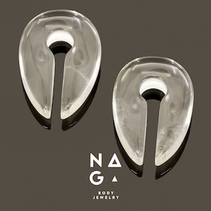 1 Pair of CRYSTAL QUARTZ drop shaped keyhole ear weights - organic stone ear weights, wholesale available