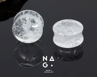 1 Pair of CRYSTAL QUARTZ stone ear plugs, stone ear gauges, unique gauges