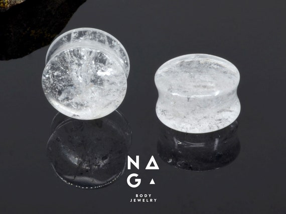 Clear Crystal Quartz Stone Double Flared Ear Plugs Clear Crystal Quartz Stone Double Flared Ear Plugs