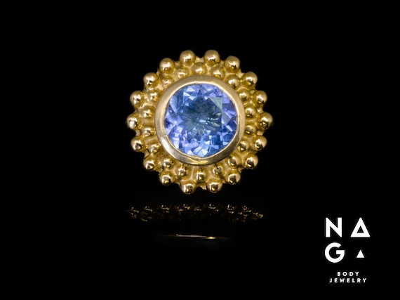 1 Piece of TANZANITE Threadless 18k Gold End Pin, Safe Body