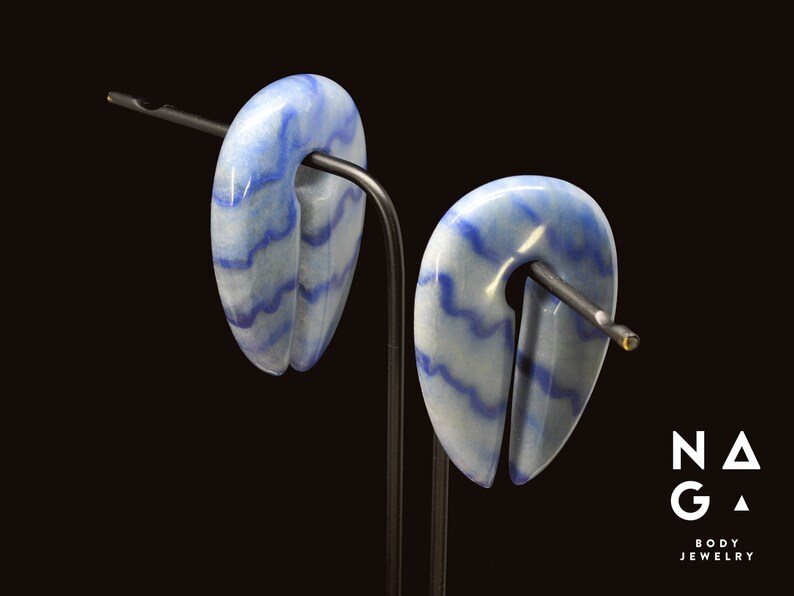 WHOLESALE AVAILABLE Blue aventurine drop shaped keyhole ear weights organic stone ear weights