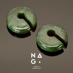 1 Pair of DARK GREEN AVENTURINE stone ear weights, keyhole ear weights, stone ear gauges, stone ear hangers