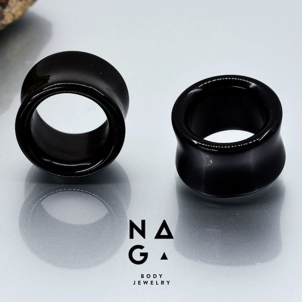 1 Pair of BLACK ONYX ear tunnels, stone ear tunnels, ear stretchers, plugs and tunnels