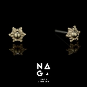 1 stuk 14 kt MASSIEF GEEL GOUD Star draadloos uiteinde, push pin piercing, labret/neus/tragus/kraakbeen/schelp/helix gouden lichaamssieraden