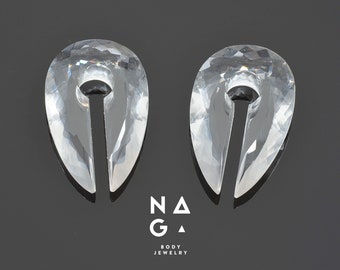 1 Pair of CRYSTAL QUARTZ Keyhole Ear Weights Stone Ear Weights - wholesale available