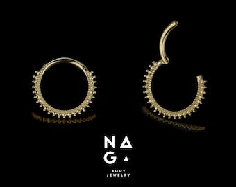 1 Piece of 14k SOLID YELLOW GOLD septum clicker piercing ring, nose ring, gold nose ring, click hoop earring, tragus, daith, helix