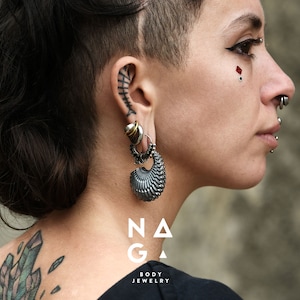 1 Pair of Oval PANGO tarnished silver ear weights, silver ear hangers, silver ear gauges, silver ear stretchers