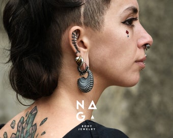 1 Pair of Oval PANGO tarnished silver ear weights, silver ear hangers, silver ear gauges, silver ear stretchers