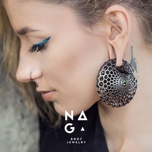 1 pair of AMBROSIA tarnished silver large geometric weights - different gemstones available - WHOLESALE AVAILABLE