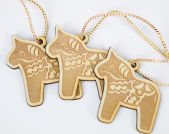 Wood Dala Horses | Set of 3 | Gift tag | Laser Engraved | Wooden | Wedding Favor | Scandinavian | Swedish Horse | Christmas