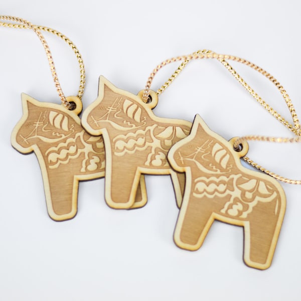 Wood Dala Horses | Set of 3 | Gift tag | Laser Engraved | Wooden | Wedding Favor | Scandinavian | Swedish Horse | Christmas