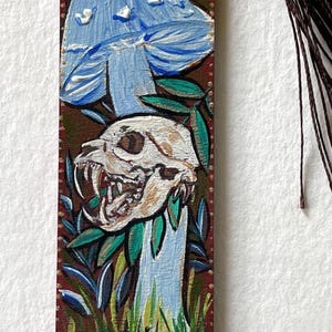 animal skull, beetle, fungi, hand painted, bookmark