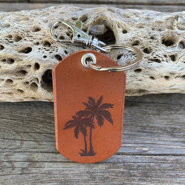 Palm Tree Keyfob, Beach Key Ring, Tropical Keychain, Leather Key Chain, Beachy Key Fob, Vacation Keyring, HandyCraftedGoods